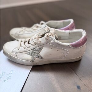 Golden Goose Super Star 40 Pears Silver Glitter Star Optic White Platinum $715